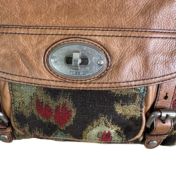 Fossil Boho Tapestry Maddox Distressed Crossbody Bag Satchel Briefcase Saddlebag - Picture 3 of 16